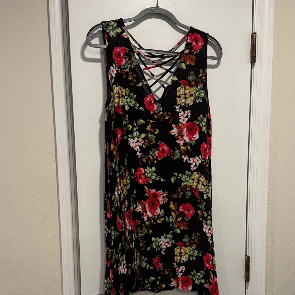Umgee Black and Red Floral Mini Dress